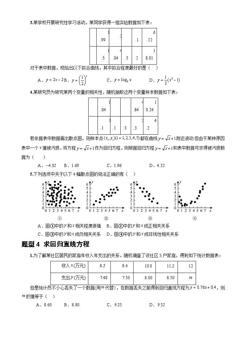 人教A版数学高二选择性必修第三册 8.2.1 一元线性回归模型 分层作业03