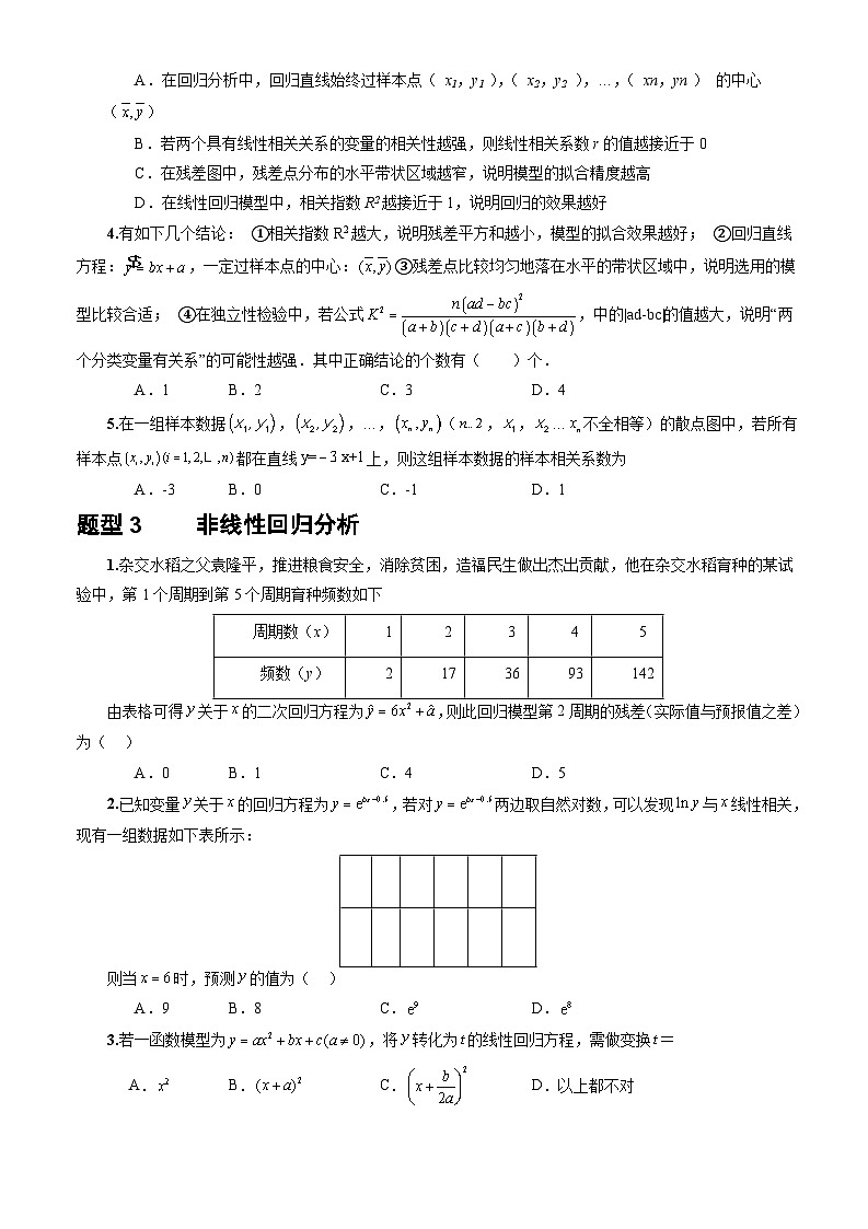 人教A版数学高二选择性必修第三册 8.2.2 一元线性回归模型参数的最小二乘估计(第2课时) 分层作业03