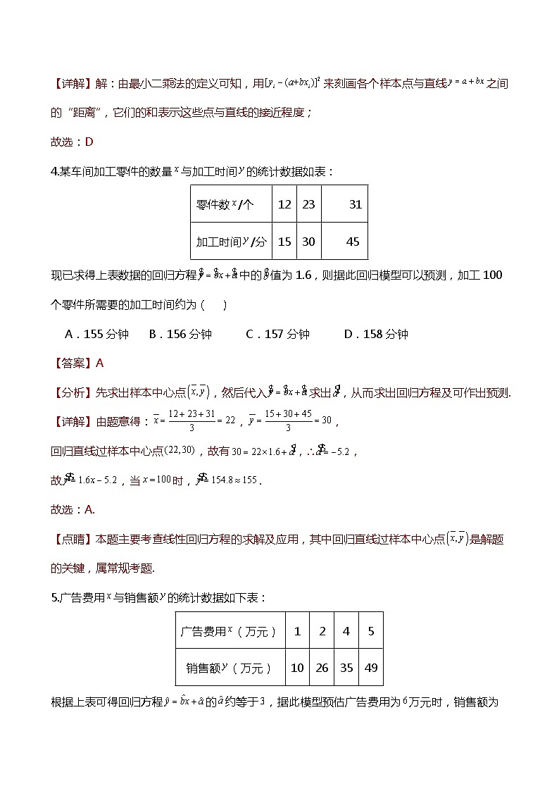 人教A版数学高二选择性必修第三册 8.2.2 一元线性回归模型参数的最小二乘估计(第2课时) 导学案03