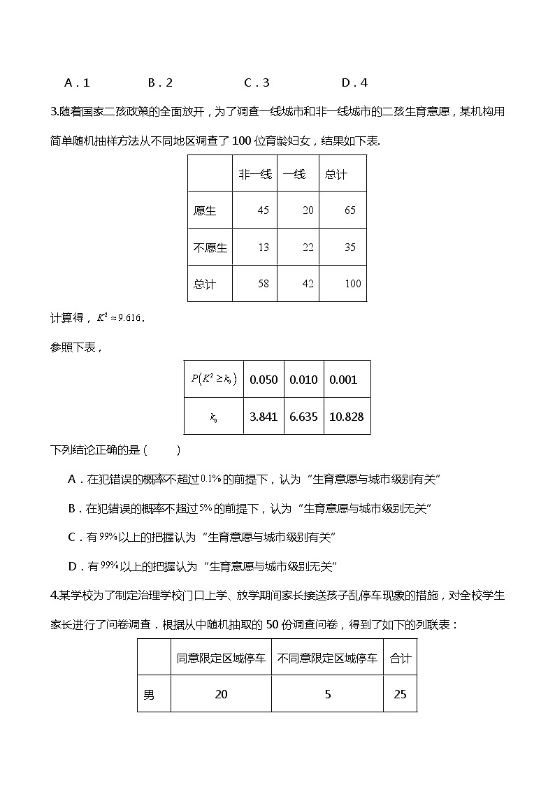 人教A版数学高二选择性必修第三册 8.3.1 分类变量与列联表 导学案03