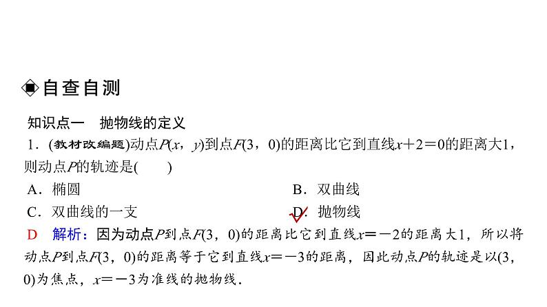 人教A版普通高中数学一轮复习第8章第7节抛物线课件第3页