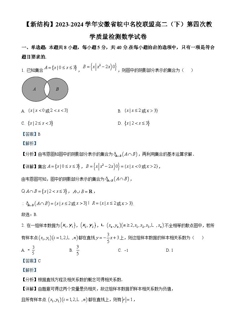 安徽省皖中名校联盟2023-2024学年高二下学期第四次教学质量检测数学试卷（Word版附解析）01