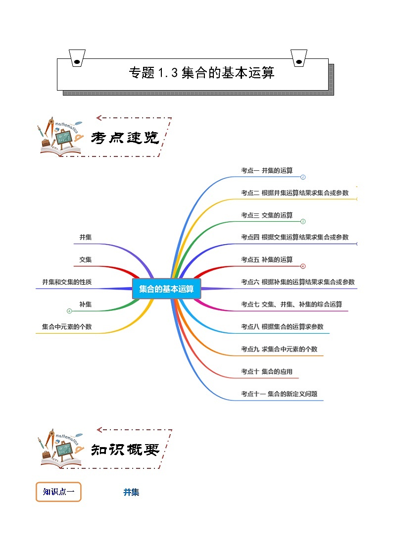人教A版数学高一必修第一册 专题1.3 集合的基本运算(讲+练11大考点)01