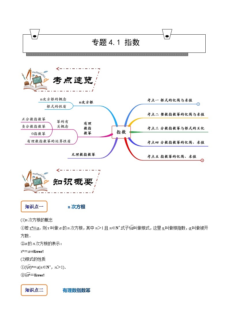 人教A版数学高一必修第一册 专题4.1 指数(讲+练5大考点)01
