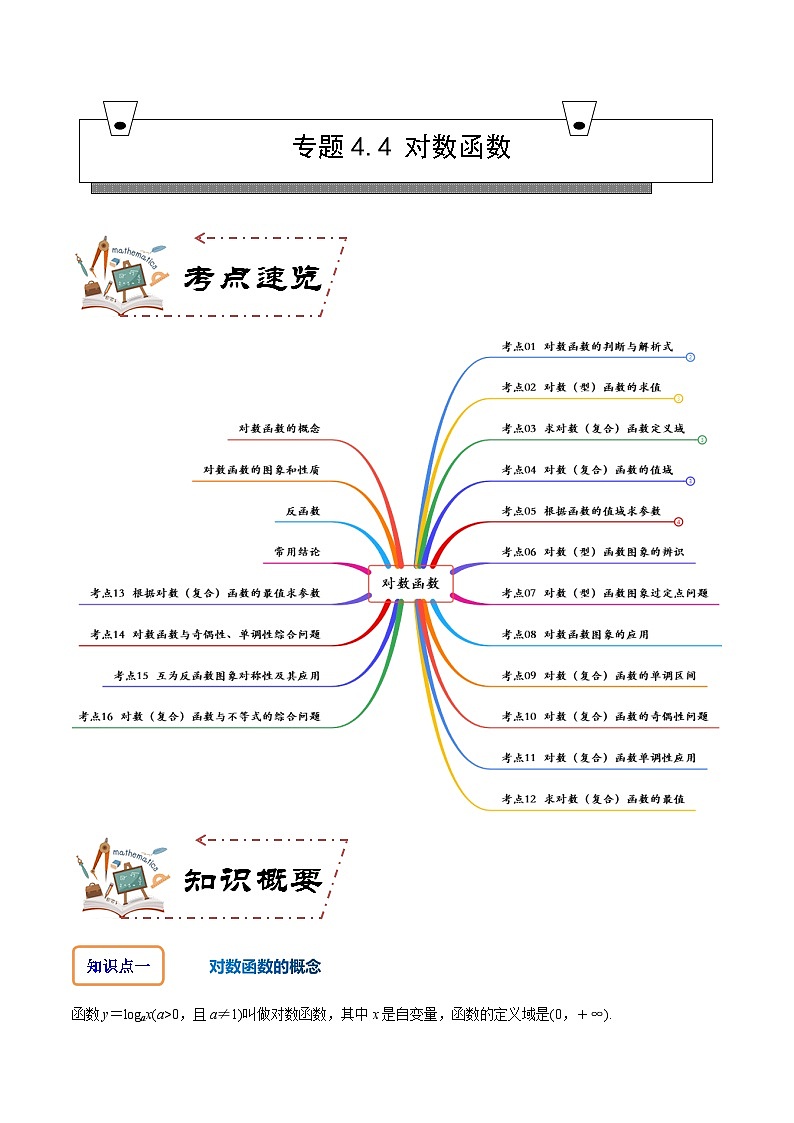 人教A版数学高一必修第一册 专题4.4 对数函数(讲+练2大考点)01