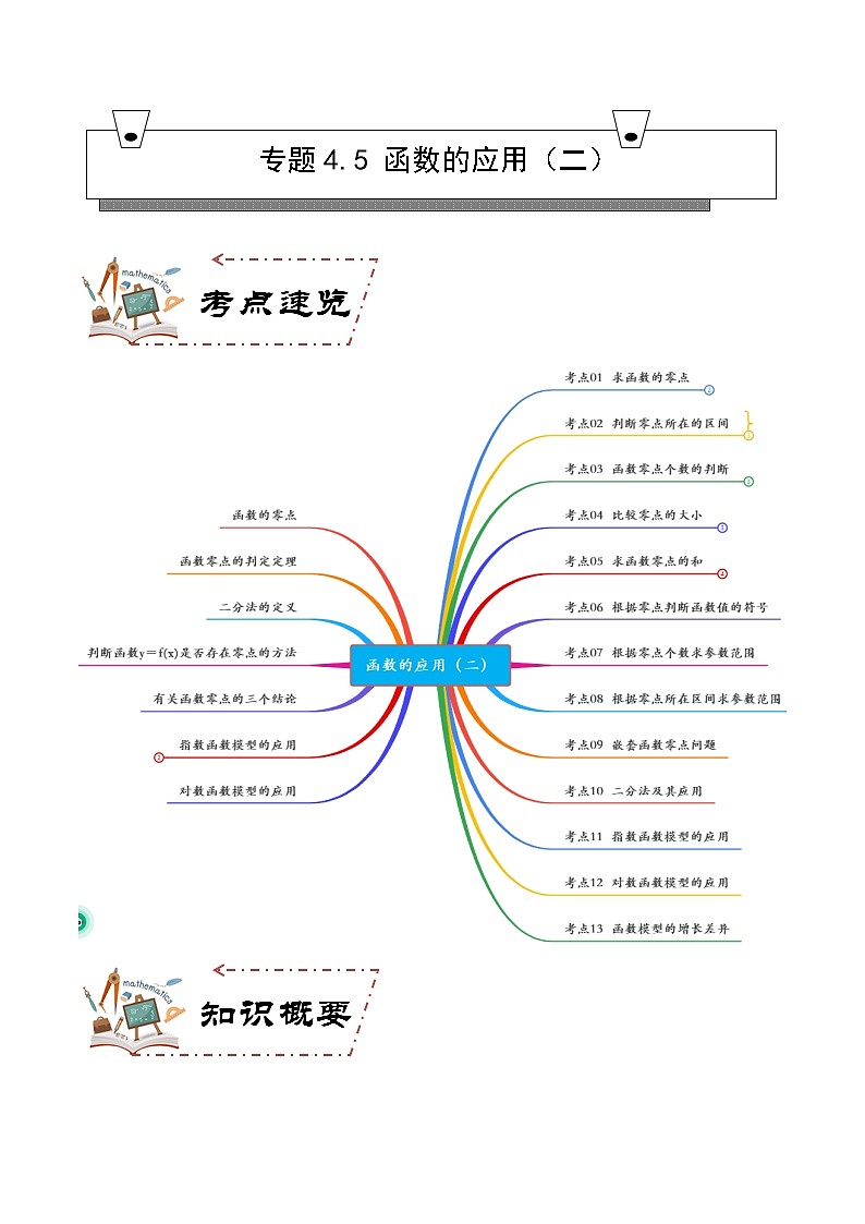 人教A版数学高一必修第一册 专题4.5 函数的应用(二)(讲+练13大考点)01