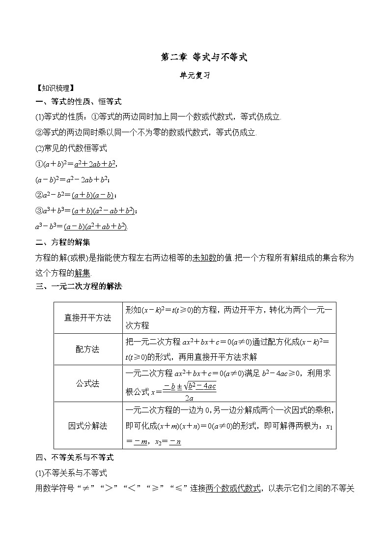 人教B版数学高一必修第一册 第二章 等式与不等式 单元复习 课件01