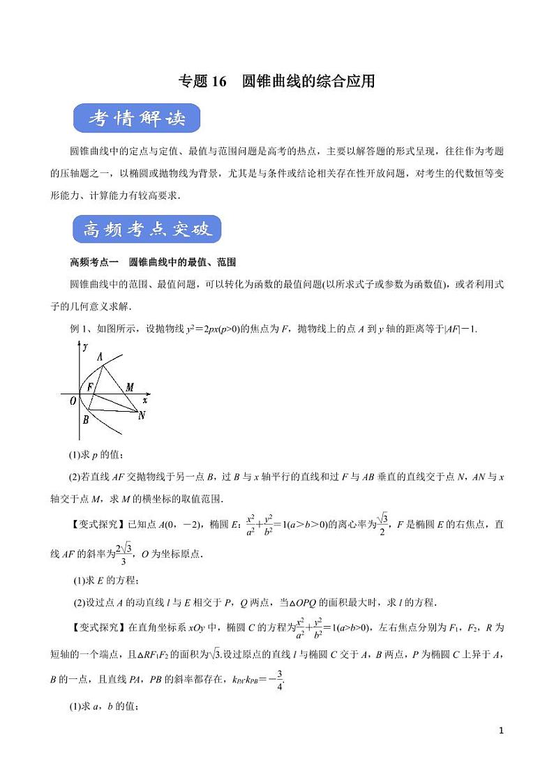 高中数学知识清单-专题16 圆锥曲线的综合应用（考点解读）（原卷+解析版）第1页