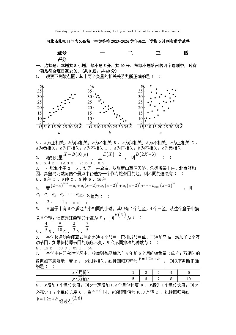 [数学]河北省张家口市尚义县第一中学等校2023-2024学年高二下学期5月联考试卷第1页