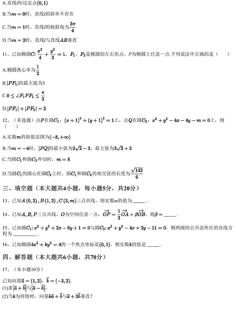 2023~2024学年广东湛江霞山区湛江市第二十中学高二上学期期中数学试卷（含答案与解析）03