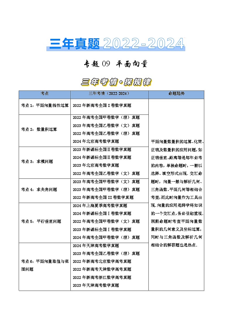 专题09 平面向量（六大考点）（解析版）第1页