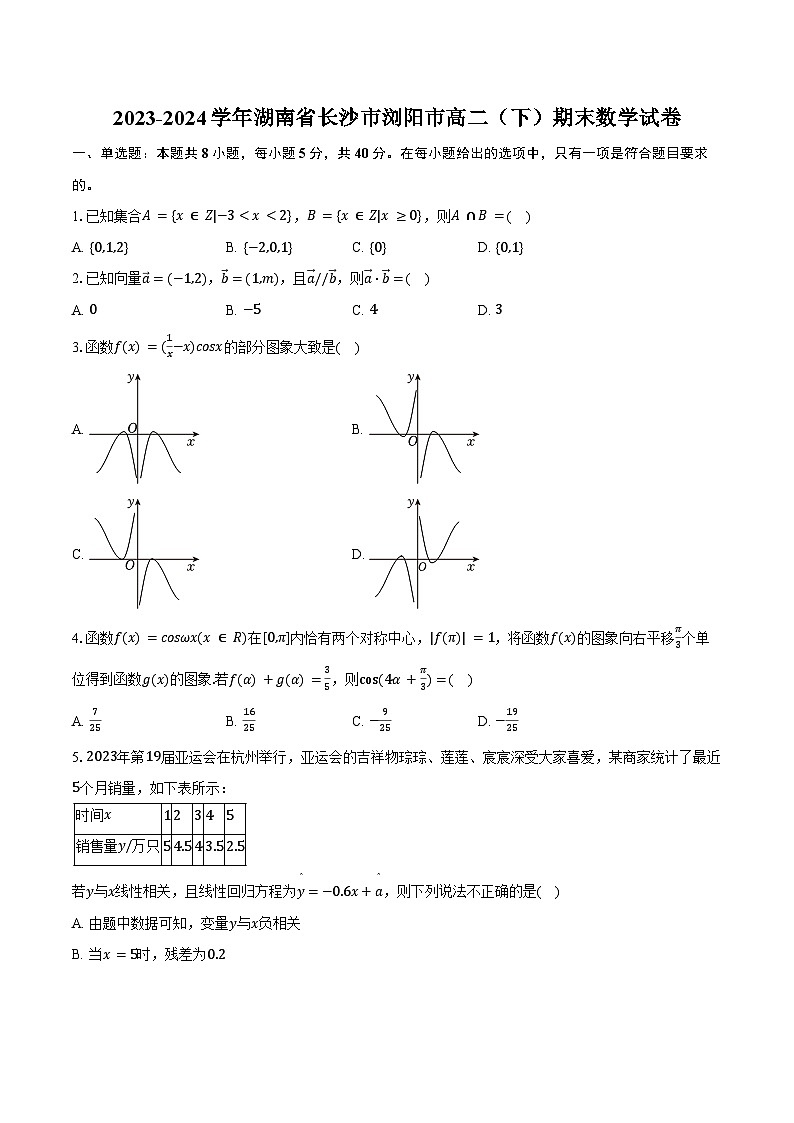 2023-2024学年湖南省长沙市浏阳市高二（下）期末数学试卷（含解析）01