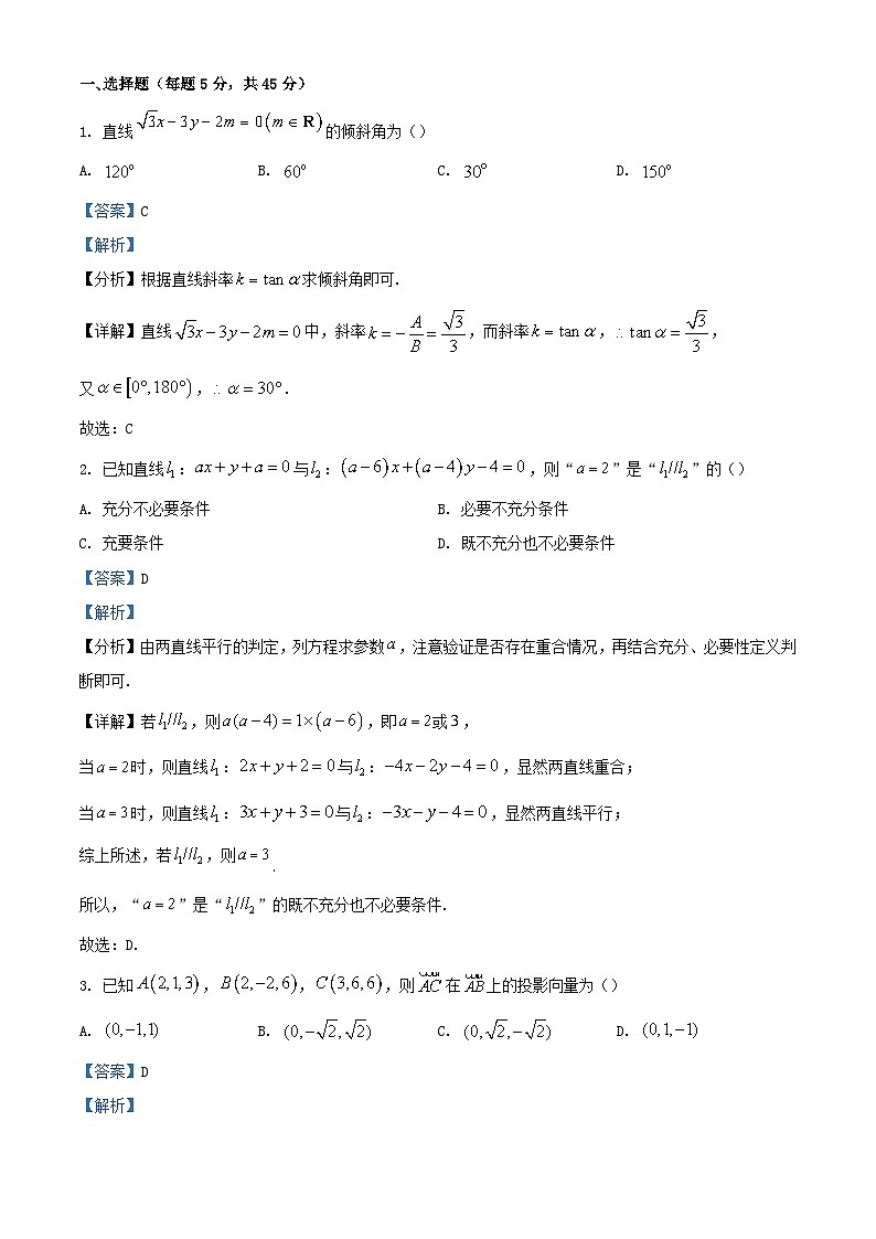 天津市2023-2024学年高二数学上学期11月期中试题（Word版附解析）第1页
