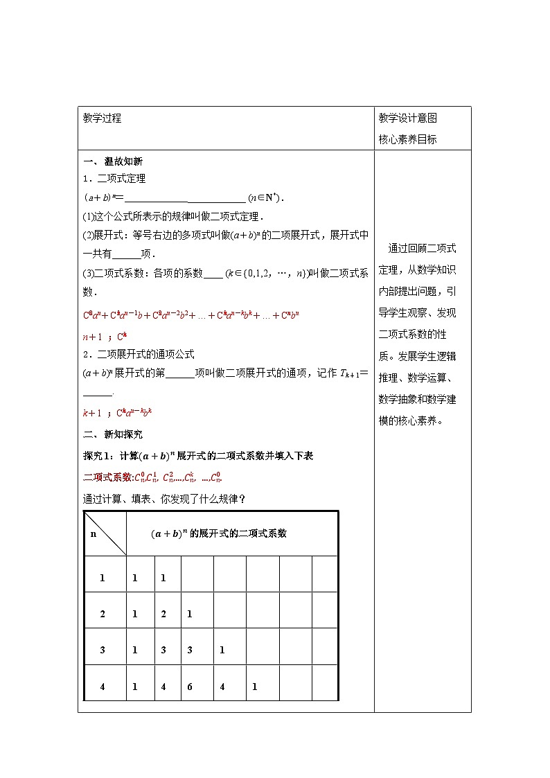 高中数学人教A版选择性必修第三册6.3.2 二项式系数的性质教案 2024-2025学年02