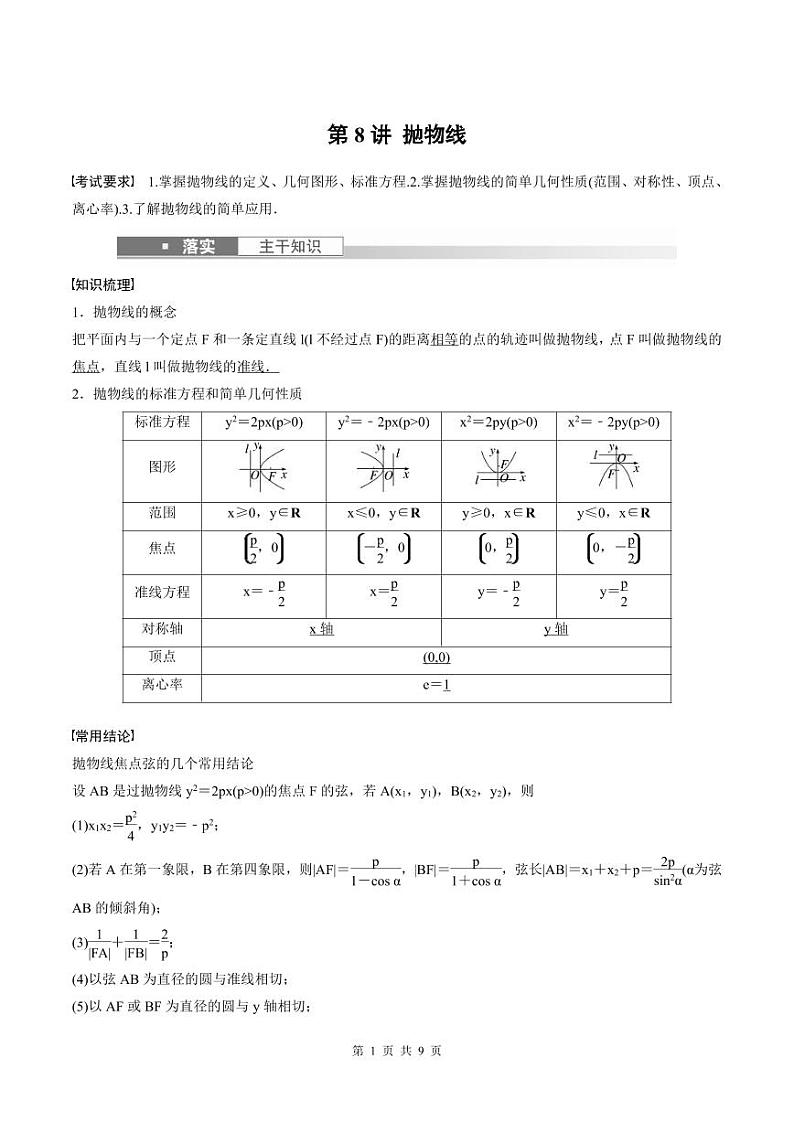 2024年高二数学暑期培优讲义 第08讲 抛物线+课后巩固练习（2份打包，原卷版+教师版）01