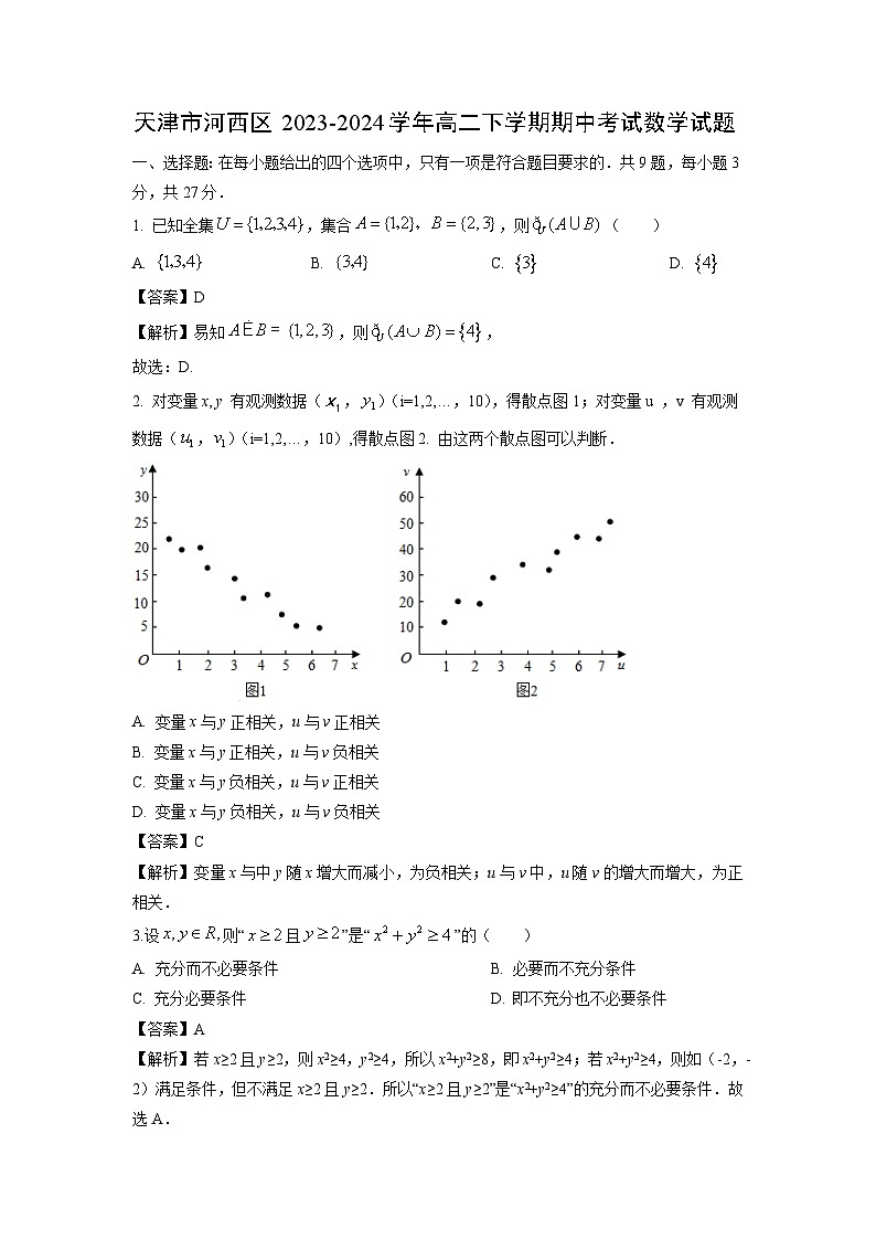 [数学]天津市河西区2023-2024学年高二下学期期中考试试题(解析版)01