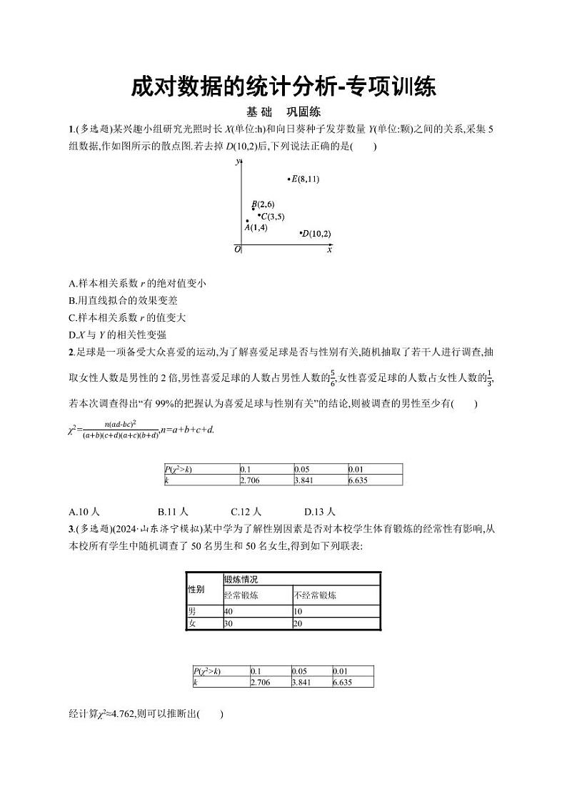 2025年高考数学一轮复习-成对数据的统计分析-专项训练【含答案】01