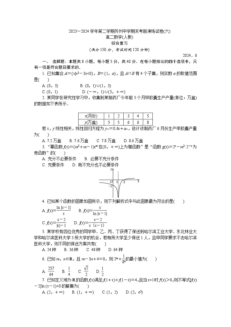 江苏省苏州中学2023-2024学年高二下学期期末数学考前演练试卷（六）01