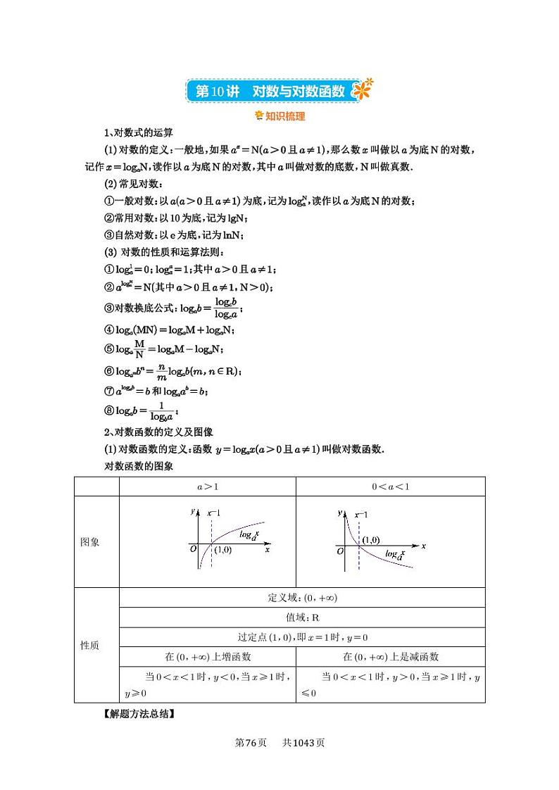 第10讲 对数与对数函数 2025年高考数学一轮复习讲义（知识梳理+真题自测+考点突破+分层检测）（新高考专用）01