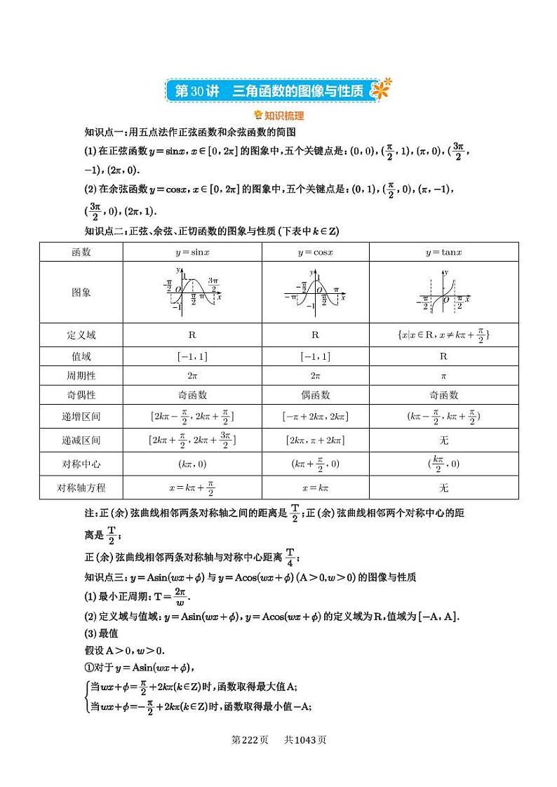第30讲 三角函数的图象与性质 2025年高考数学一轮复习讲义（知识梳理+真题自测+考点突破+分层检测）（新高考专用）01