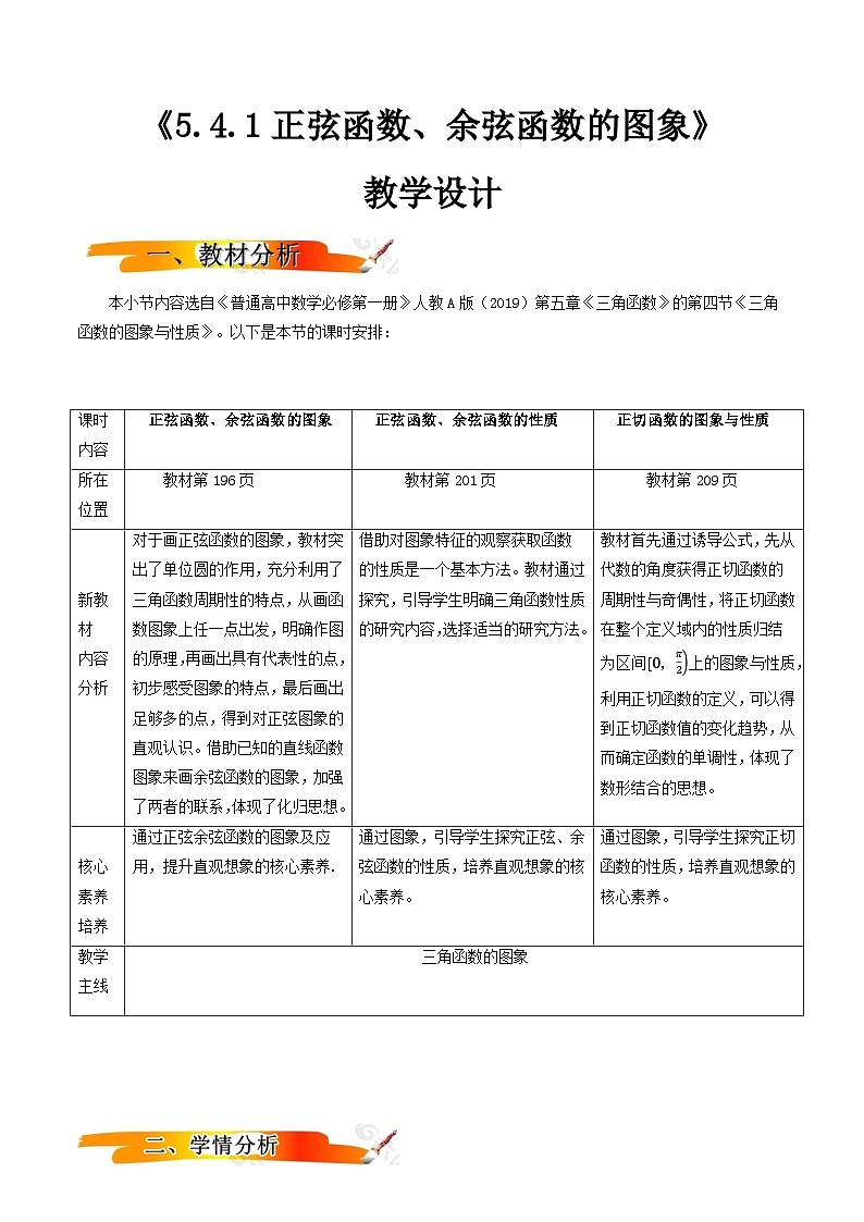 2024-2025学年高中数学人教A版必修一5.4.1  正弦函数、余弦函数的图象（1）课件PPT+导学案+分层作业（学生版+教师版）+教案（教学设计）01