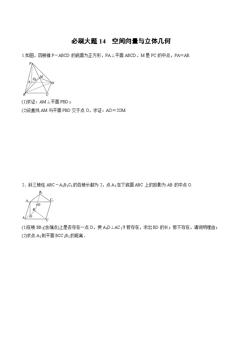 2025年高考数学二轮复习课时精练学案必刷大题14　空间向量与立体几何（2份打包，原卷版+含解析）01