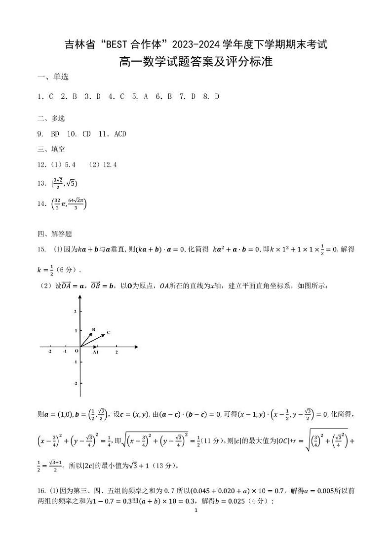 高一数学答案及评分标准第1页
