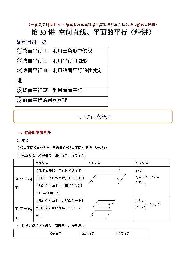 第33讲 空间直线、平面的平行（精讲）解析版第1页