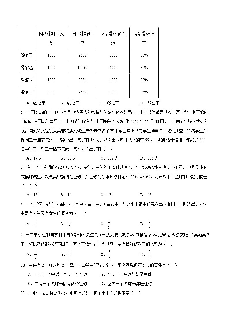 第52练 随机事件的概率与古典概型（精练：基础+重难点）原卷版第3页