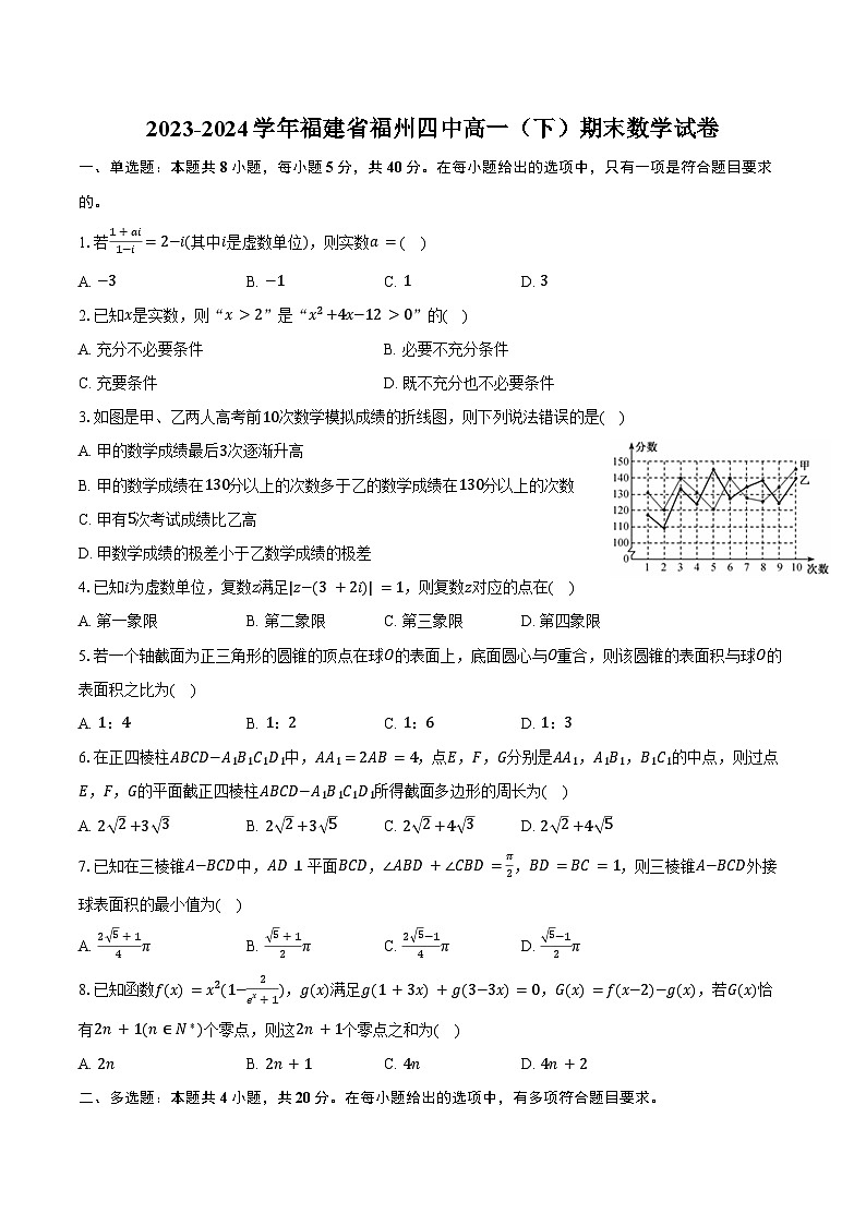 2023-2024学年福建省福州四中高一（下）期末数学试卷（含答案）第1页