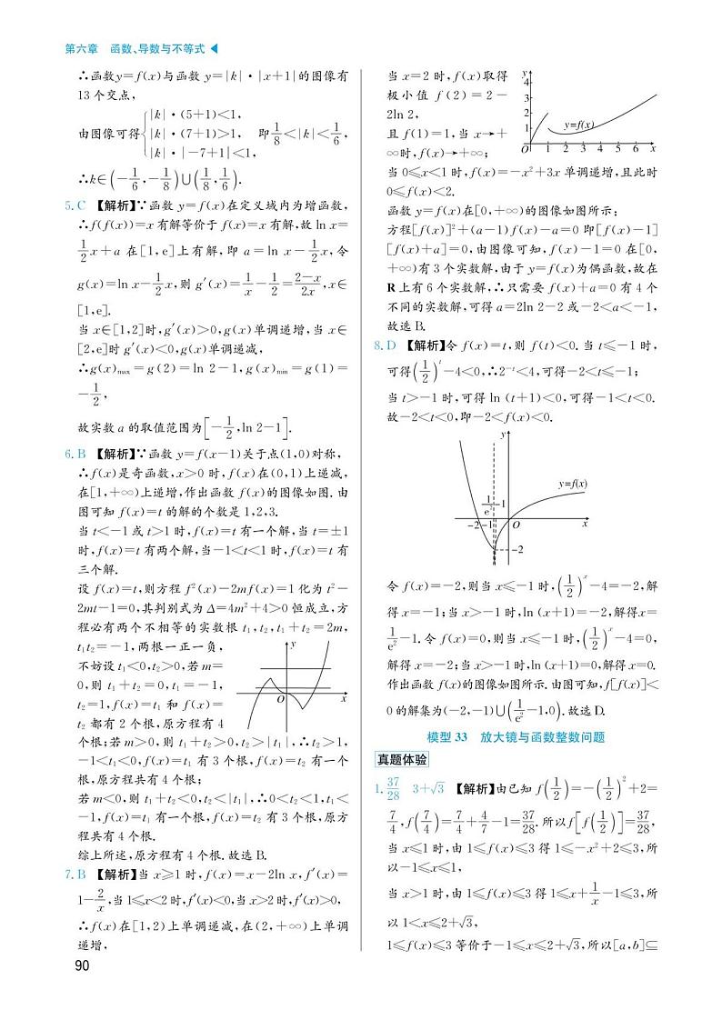 高考数学选择填空题经典模型突破专项训练_第六章 模型33 放大镜与函数整数问题答案01