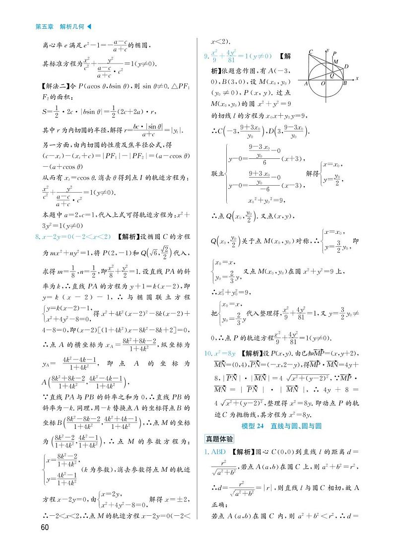 高考数学选择填空题经典模型突破专项训练_第五章 模型24 直线与圆、圆与圆答案01