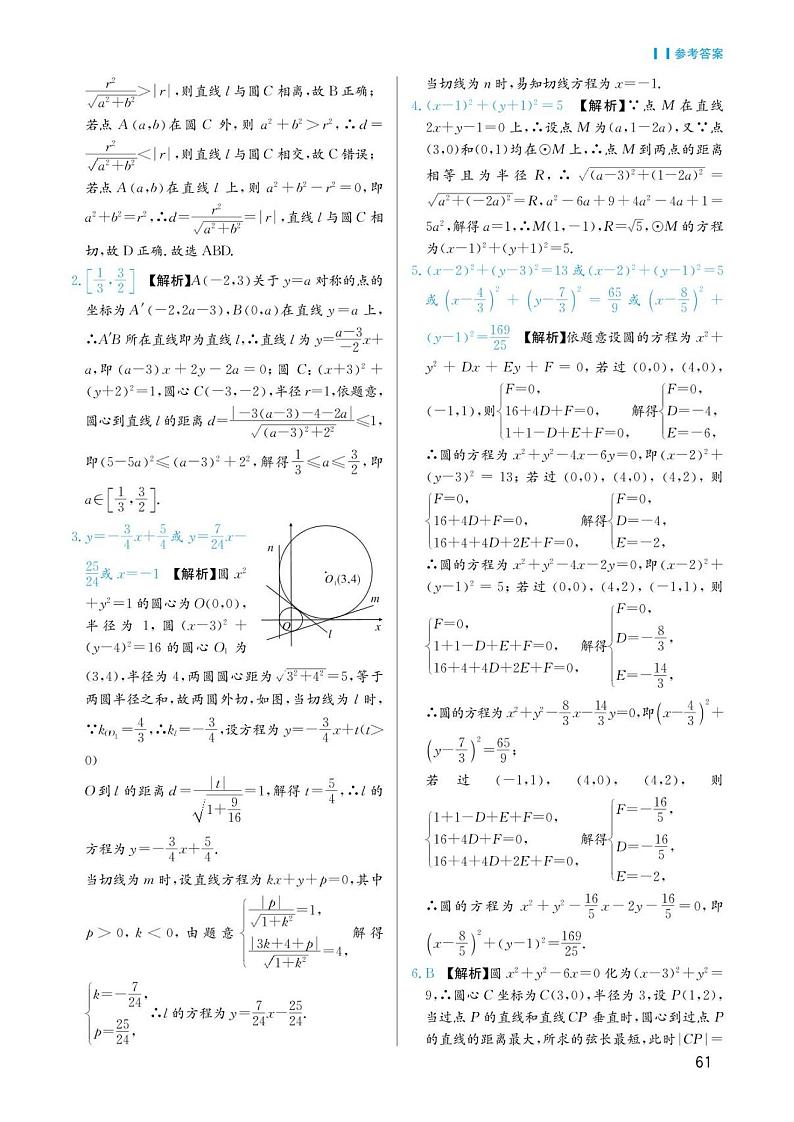 高考数学选择填空题经典模型突破专项训练_第五章 模型24 直线与圆、圆与圆答案02