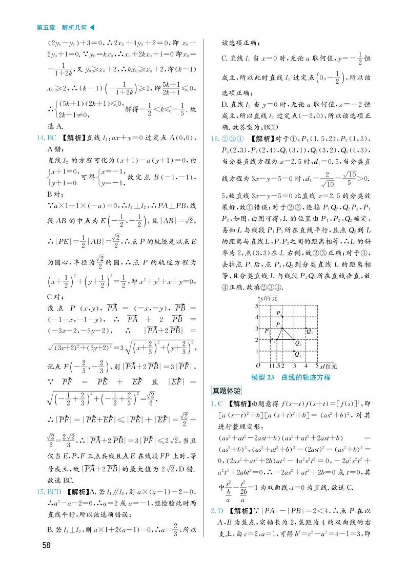 高考数学选择填空题经典模型突破专项训练_第五章 模型23 曲线的轨迹方程答案第1页