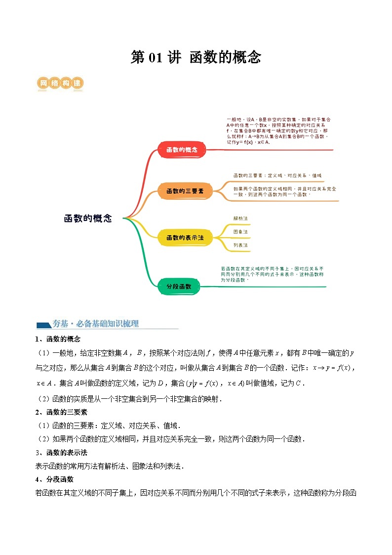 新高考数学一轮复习讲练测第2章第01讲 函数的概念（讲义）（2份打包，原卷版+解析版）01