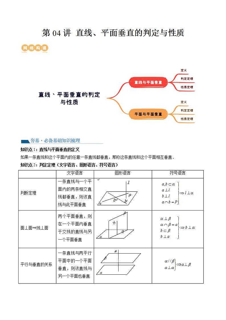 新高考数学一轮复习讲练测第7章第04讲 直线、平面垂直的判定与性质（五大题型）（讲义）（2份打包，原卷版+解析版）01