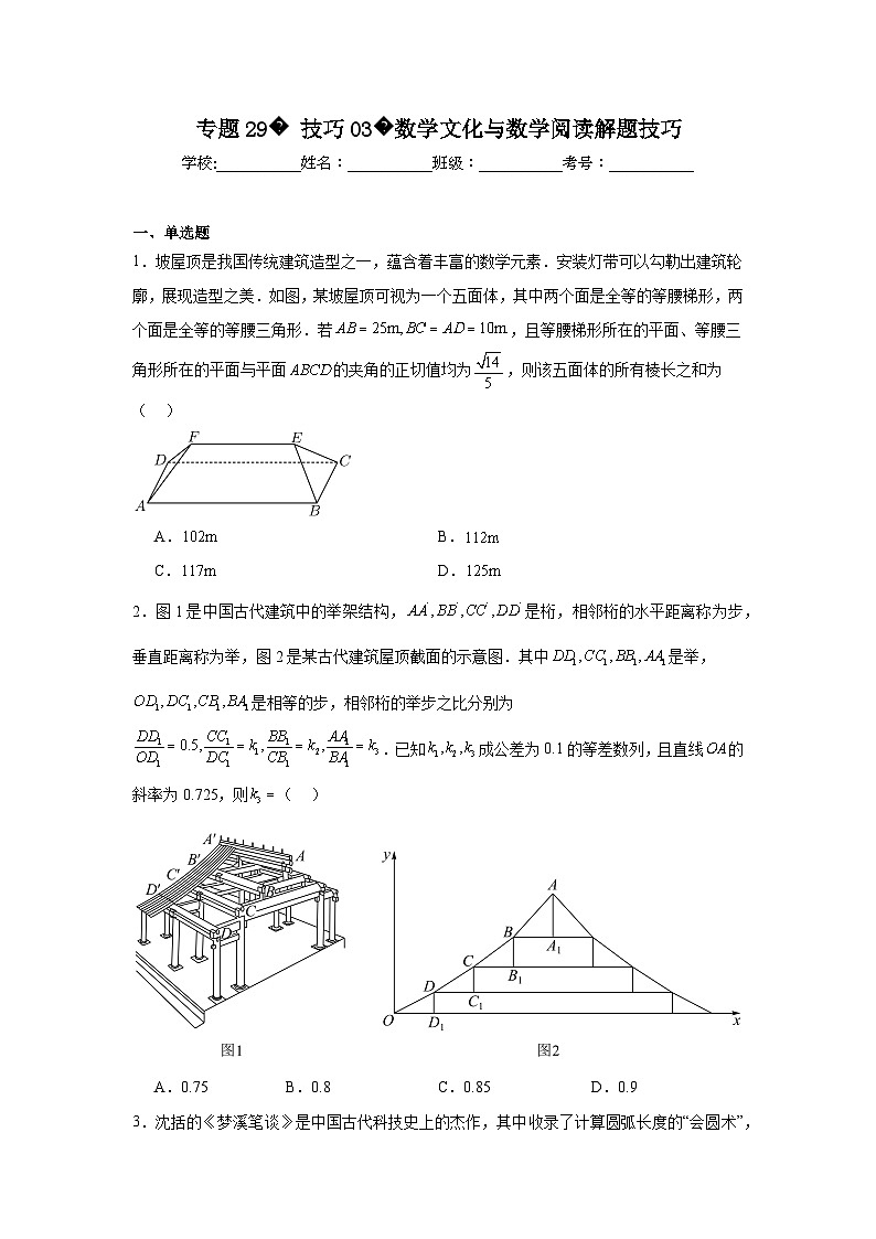 2024年高考数学二轮复习讲练测（新教材新高考）专题29技巧03数学文化与数学阅读解题技巧含解析答案第1页
