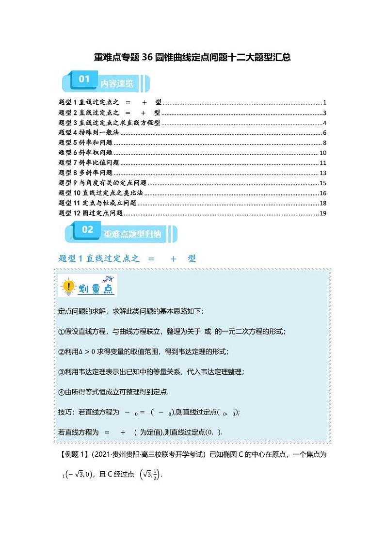 2025届一轮复习：高考数学重难点汇总重难点专题36 圆锥曲线定点问题十二大题型汇总第1页