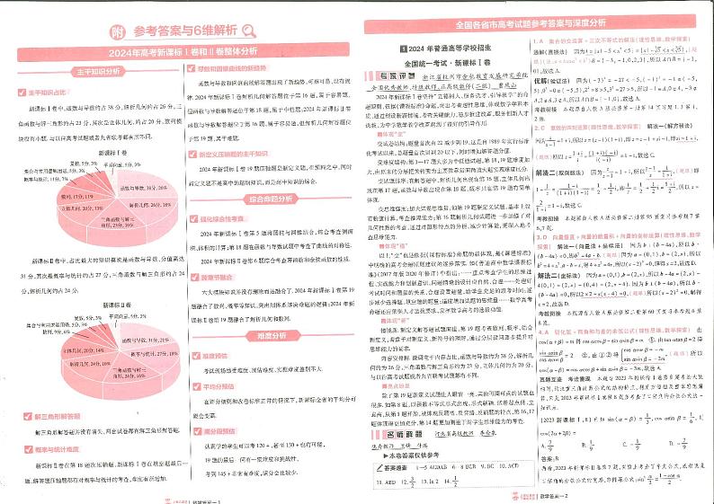 2025版全国高考数学试题汇编 数学答案册1第1页