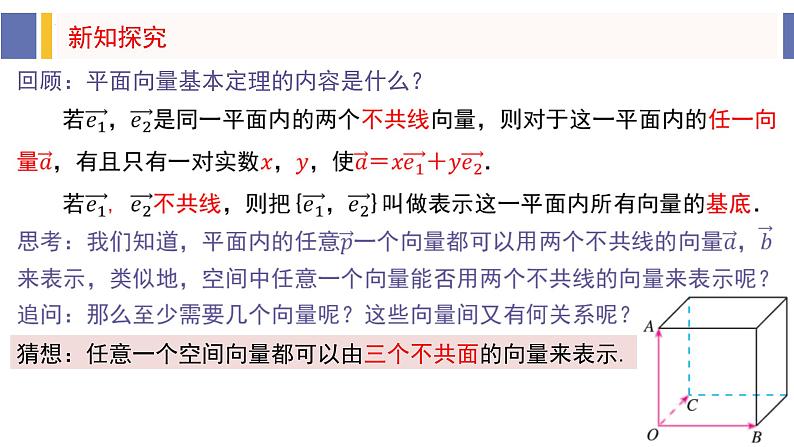 1.2 空间向量基本定理（同步课件）-2024-2025学年高二数学同步课件（人教A版2019选择性必修第一册）第3页