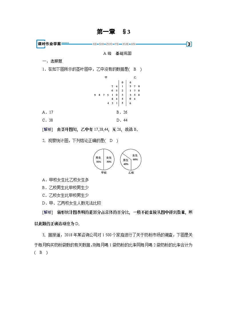 北师大版数学必修3第1章 3统计图表练习第1页