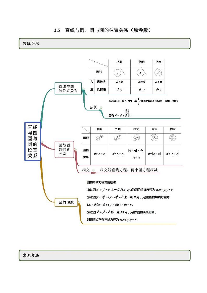 人教A版高二数学选择性必修第一册2.5直线与圆、圆与圆的位置关系同步练习(含详细解析)第1页