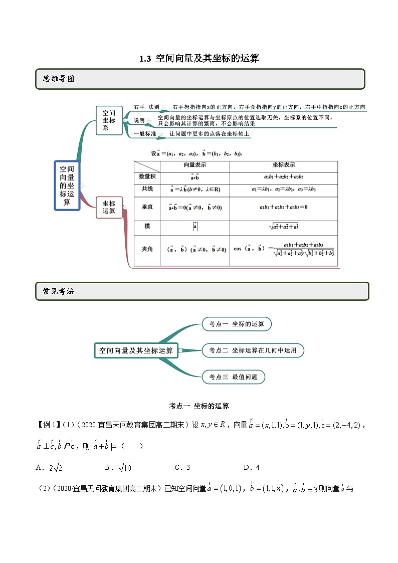 人教A版高二数学选择性必修第一册第一章1.3空间向量及其坐标的运算同步练习（解析版）第1页