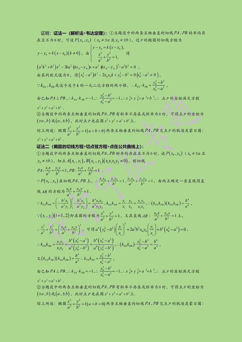 《高中数学同步典型问题微专题 》拓展专题（1）：蒙日圆02
