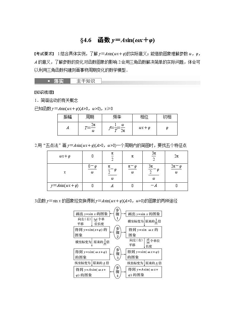 新高考数学一轮复习讲义第4章　§4.6　函数y＝Asin(ωx＋φ)（2份打包，原卷版+含解析）01