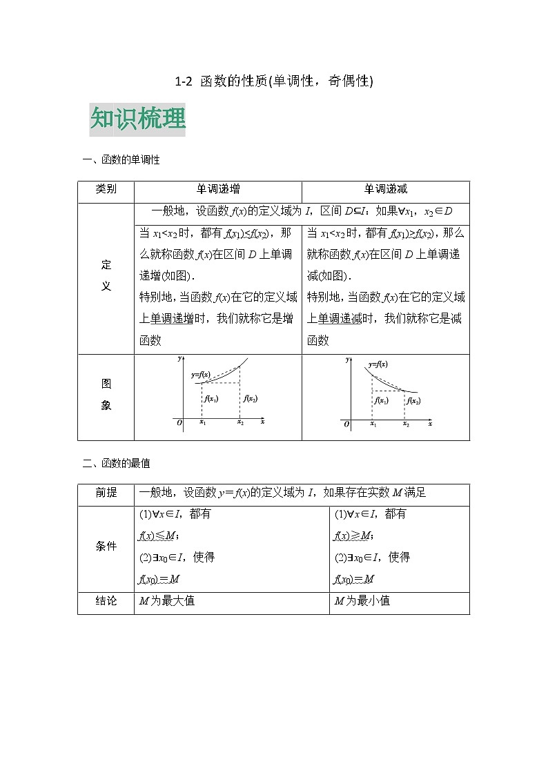 高中数学（人教A版）高三一轮复习专题 1-2.1 函数的性质（单调性，奇偶性）（解析版）01