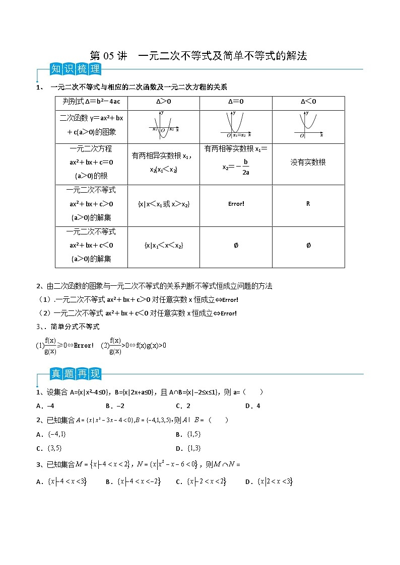 新高考数学一轮复习导学案第05讲 一元二次不等式（2份打包，原卷版+解析版）01