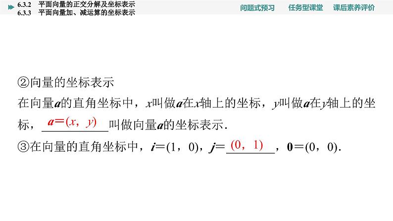 第6章　6.3　6.3.2　平面向量的正交分解及坐标表示　6.3.3　平面向量加、减运算的坐标表示第5页