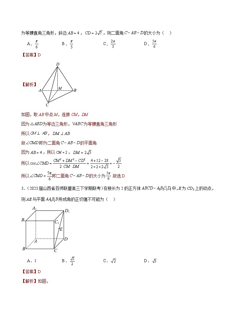新高考数学二轮复习专题培优练习专题19 立体几何客观题中的角度与截面问题（解析版）第2页