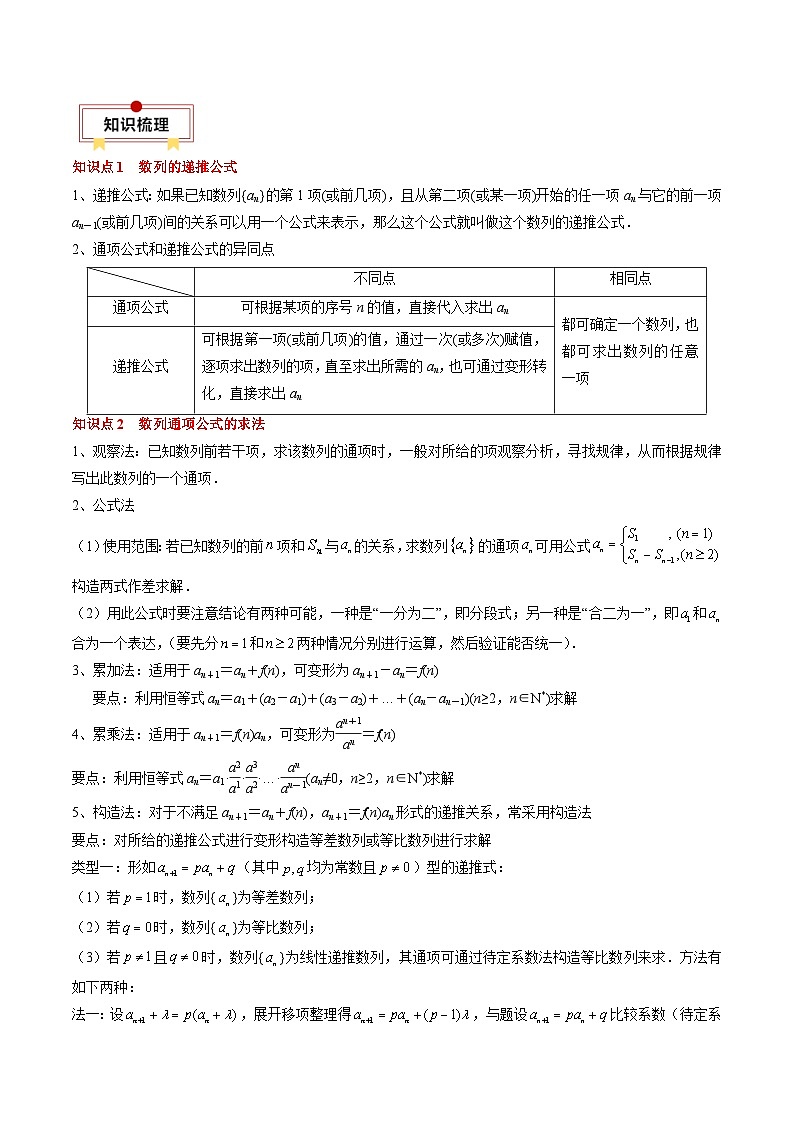 新高考数学一轮复习知识清单+巩固练习专题12 数列通项及数列前n项和求法（2份打包，原卷版+解析版）02